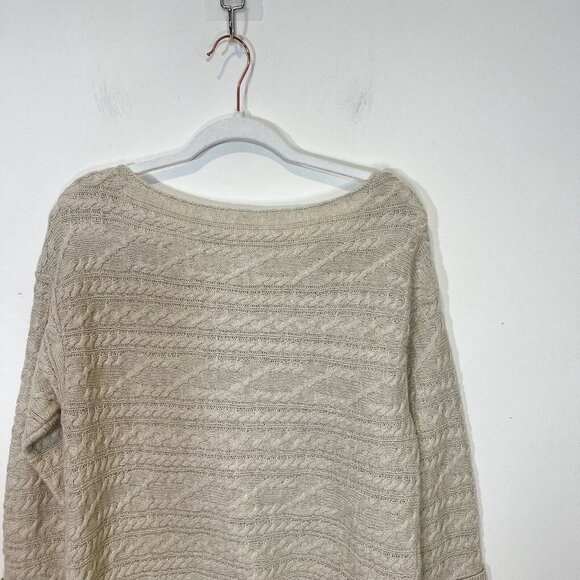 Caslon Sweater M Wool Blend Cable Open Knit Beige Boat Neck Pullover Size Medium - Picture 6 of 10